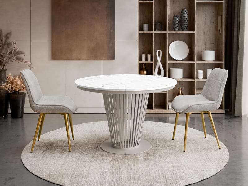 Cedra Runt Matbord 120-196 cm - beige, vit - Möbler - Matplats - Matbord & köksbord