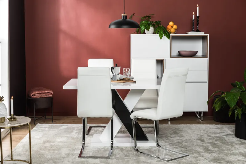 Cesi Matgrupp 140 cm med 4 Cibus Stol - Vit/Svart/Svart PU/Krom - Möbler - Matplats - Matgrupp & matbord med stolar