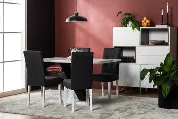 Cesi Matgrupp 140 cm med 4 Viktor Stol - Vit/Svart/Svart PU - Möbler - Matplats - Matgrupp & matbord med stolar