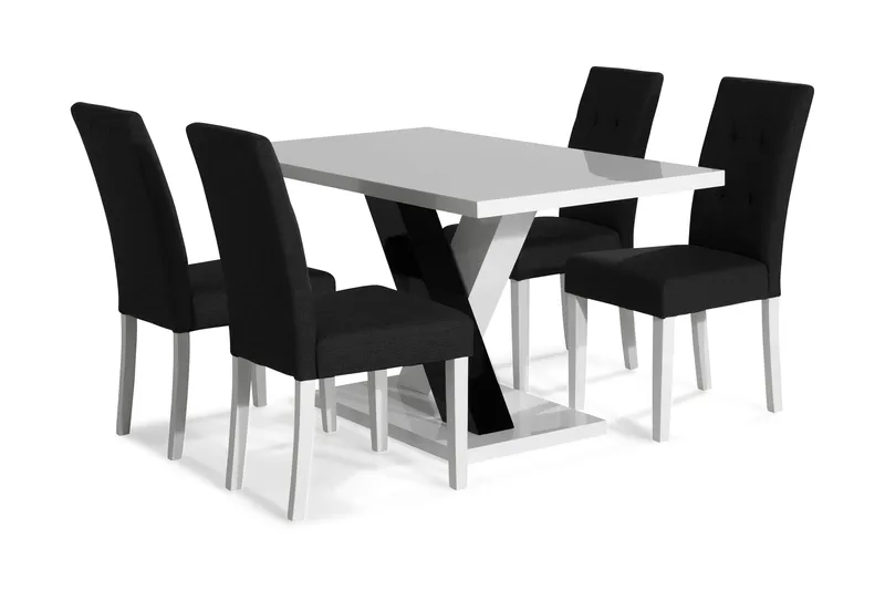 Cesi Matgrupp 140 cm med 4 Viktor Stol, Vit/Svart/Svart PU