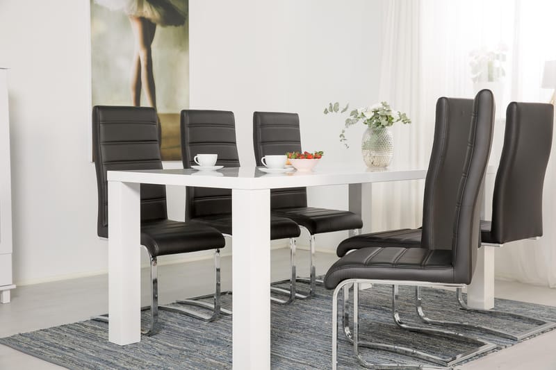 Cibus Matgrupp 180 cm med 6 Stolar - Vit/Svart Konstläder - Möbler - Matplats - Matgrupp & matbord med stolar