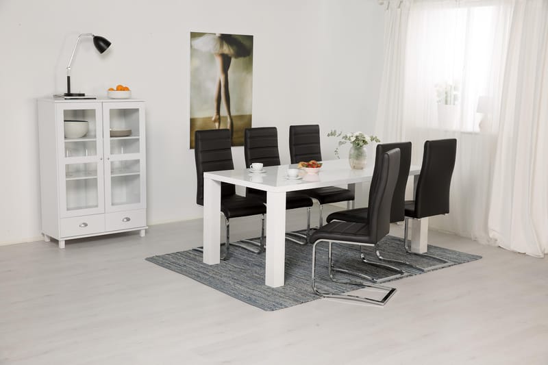 Cibus Matgrupp 180 cm med 6 Stolar - Vit/Svart Konstläder - Möbler - Matplats - Matgrupp & matbord med stolar