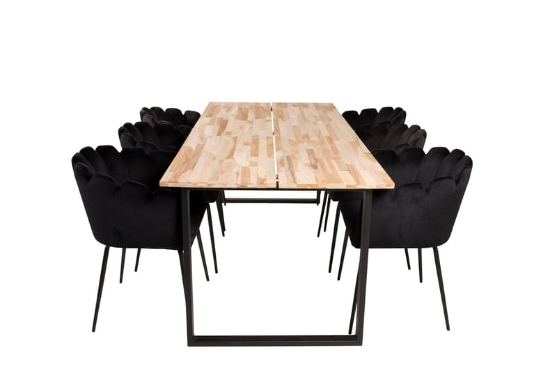 Cirebon Matgrupp 200 cm Rektangulär med 6 Limhamn stolar, Svart