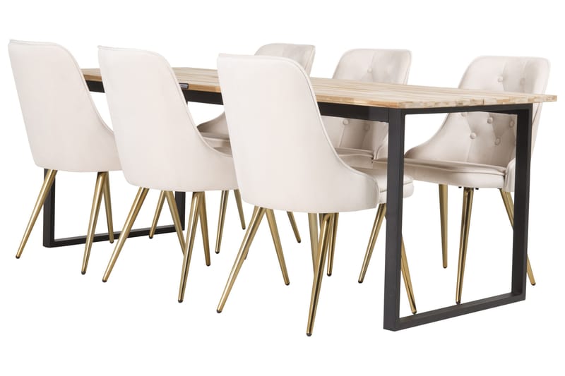 Cirebon Matgrupp 200 cm Rektangulär med 6 Velvet Deluxe stolar, Beige