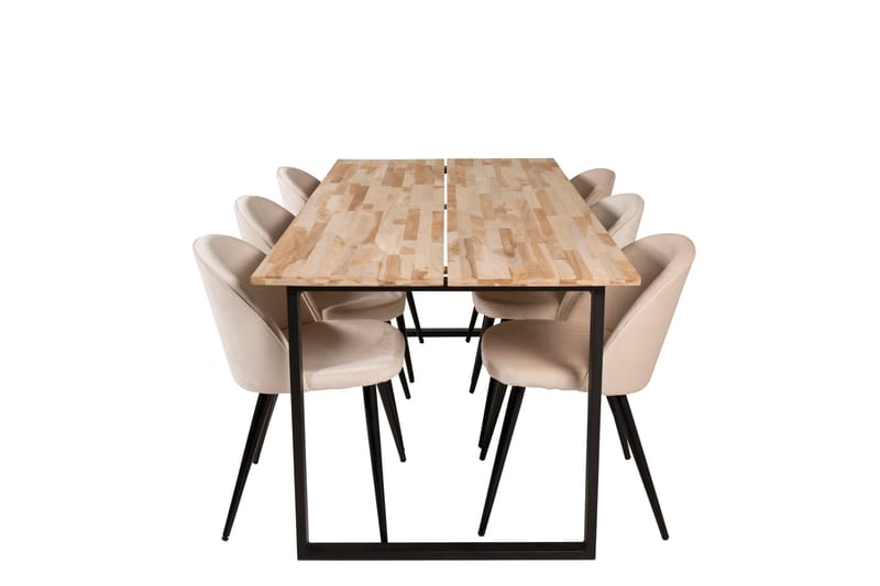 Cirebon Matgrupp 200 cm Rektangulär med 6 Velvet stolar, Beige