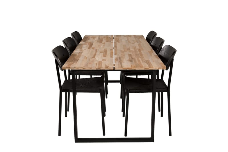 Svart Cirebon Matgrupp 200 cm Rektangulär med 6 Polly stolar