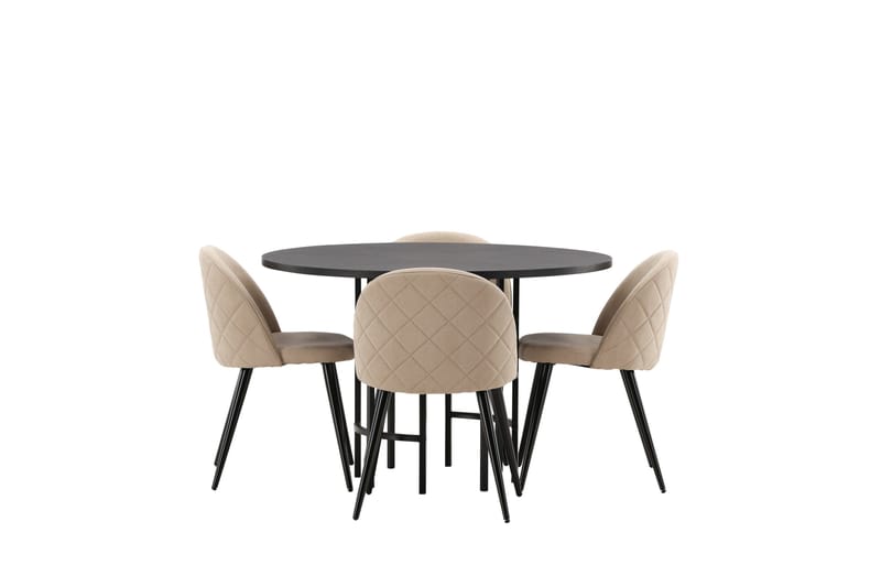 Copenhagen Matgrupp 115 cm Rund med 4 Velvet stolar, Beige