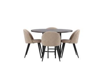 Copenhagen Matgrupp 115 cm Rund med 4 Velvet stolar - Beige - Möbler - Matplats - Matgrupp & matbord med stolar