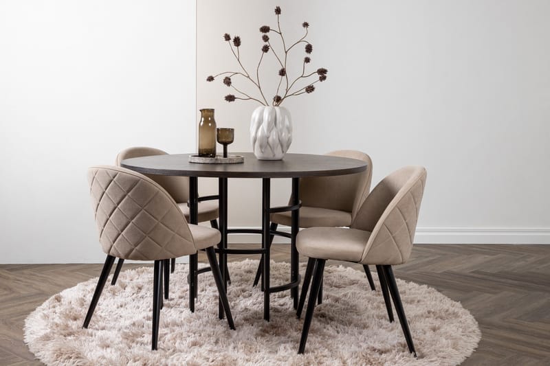 Copenhagen Matgrupp 115 cm Rund med 4 Velvet stolar - Beige - Möbler - Matplats - Matgrupp & matbord med stolar