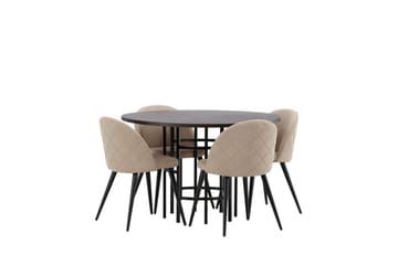 Copenhagen Matgrupp 115 cm Rund med 4 Velvet stolar - Beige - Möbler - Matplats - Matgrupp & matbord med stolar
