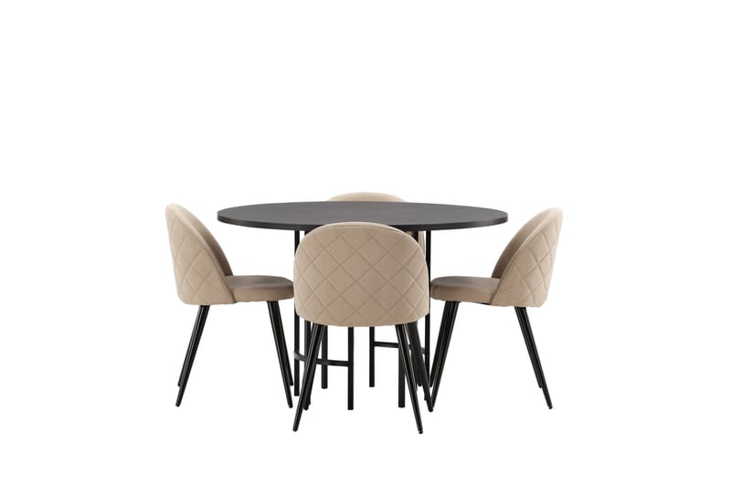 Copenhagen Matgrupp 115 cm Rund med 4 Velvet stolar - Beige - Möbler - Matplats - Matgrupp & matbord med stolar