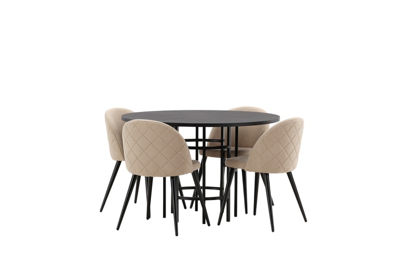Copenhagen Matgrupp 115 cm Rund med 4 Velvet stolar - Beige - Möbler - Matplats - Matgrupp & matbord med stolar