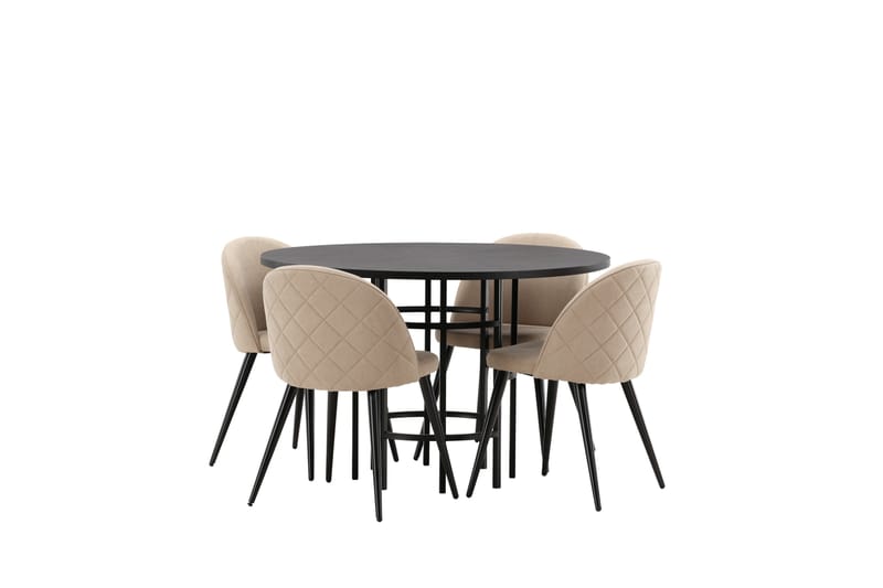 Copenhagen Matgrupp 115 cm Rund med 4 Velvet stolar - Beige - Möbler - Matplats - Matgrupp & matbord med stolar