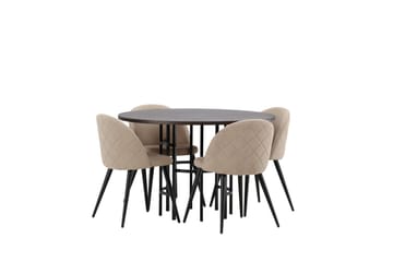 Copenhagen Matgrupp 115 cm Rund med 4 Velvet stolar - Beige - Möbler - Matplats - Matgrupp & matbord med stolar