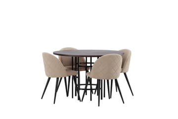 Copenhagen Matgrupp 115 cm Rund med 4 Velvet stolar - Beige - Möbler - Matplats - Matgrupp & matbord med stolar