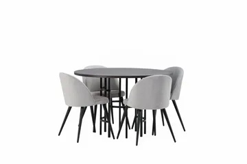 Copenhagen Matgrupp 115 cm Rund med 4 Velvet stolar - Grå - Möbler - Matplats - Matgrupp & matbord med stolar