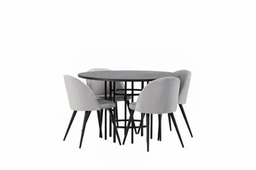 Copenhagen Matgrupp 115 cm Rund med 4 Velvet stolar - Grå - Möbler - Matplats - Matgrupp & matbord med stolar