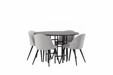 Copenhagen Matgrupp 115 cm Rund med 4 Velvet stolar - Grå - Möbler - Matplats - Matgrupp & matbord med stolar