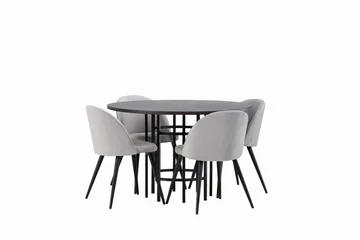 Copenhagen Matgrupp 115 cm Rund med 4 Velvet stolar - Grå - Möbler - Matplats - Matgrupp & matbord med stolar