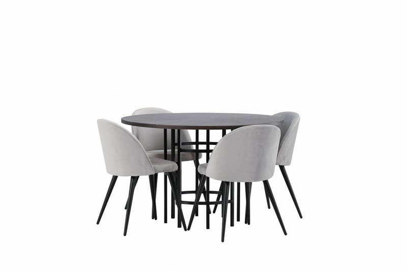 Copenhagen Matgrupp 115 cm Rund med 4 Velvet stolar - Grå - Möbler - Matplats - Matgrupp & matbord med stolar