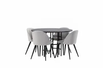 Copenhagen Matgrupp 115 cm Rund med 4 Velvet stolar - Grå - Möbler - Matplats - Matgrupp & matbord med stolar