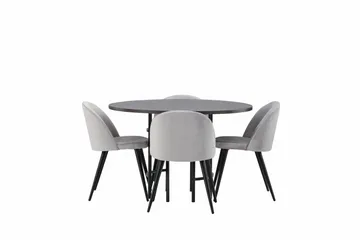Copenhagen Matgrupp 115 cm Rund med 4 Velvet stolar - Grå - Möbler - Matplats - Matgrupp & matbord med stolar