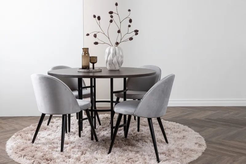 Copenhagen Matgrupp 115 cm Rund med 4 Velvet stolar - Grå - Möbler - Matplats - Matgrupp & matbord med stolar