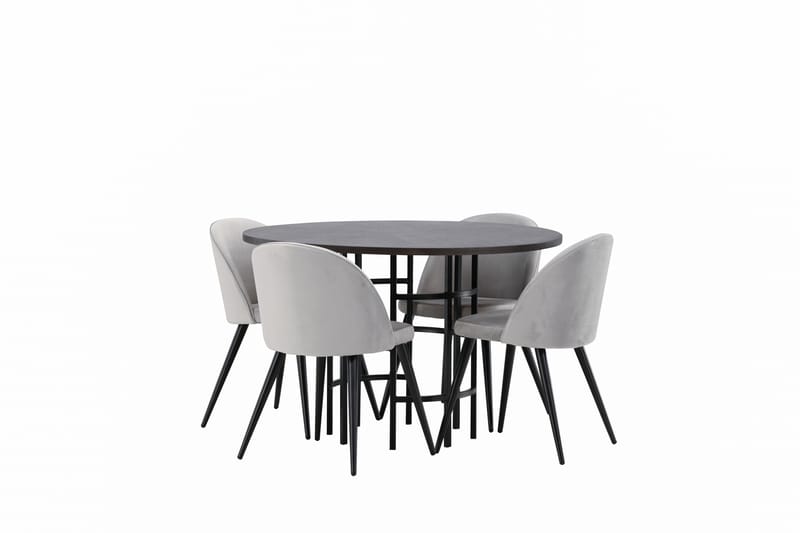 Copenhagen Matgrupp 115 cm Rund med 4 Velvet stolar - Grå - Möbler - Matplats - Matgrupp & matbord med stolar