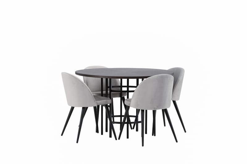 Copenhagen Matgrupp 115 cm Rund med 4 Velvet stolar - Grå - Möbler - Matplats - Matgrupp & matbord med stolar