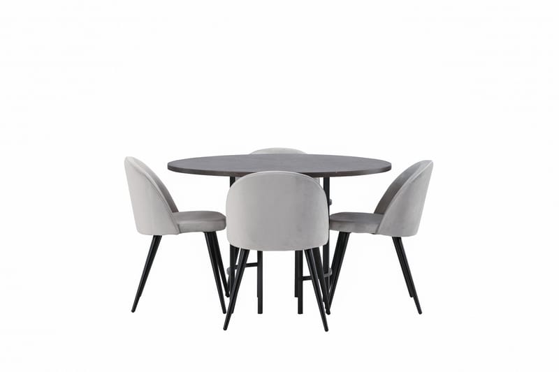 Copenhagen Matgrupp 115 cm Rund med 4 Velvet stolar, Grå