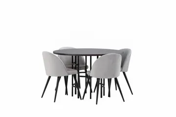 Copenhagen Matgrupp 115 cm Rund med 4 Velvet stolar - Grå - Möbler - Matplats - Matgrupp & matbord med stolar