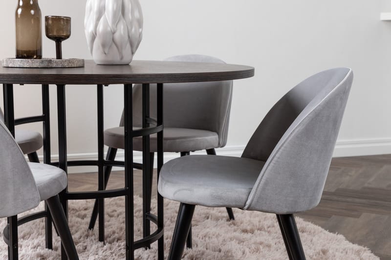 Copenhagen Matgrupp 115 cm Rund med 4 Velvet stolar - Grå - Möbler - Matplats - Matgrupp & matbord med stolar