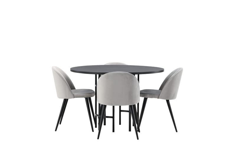 Copenhagen Matgrupp 115 cm Rund med 4 Velvet stolar, Svart