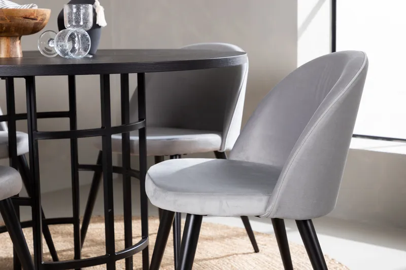 Copenhagen Matgrupp 115 cm Rund med 4 Velvet stolar - Svart - Möbler - Matplats - Matgrupp & matbord med stolar