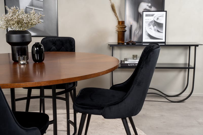 Copenhagen Matgrupp 140 cm Rund med 4 Velvet Deluxe stolar - Svart - Möbler - Matplats - Matgrupp & matbord med stolar