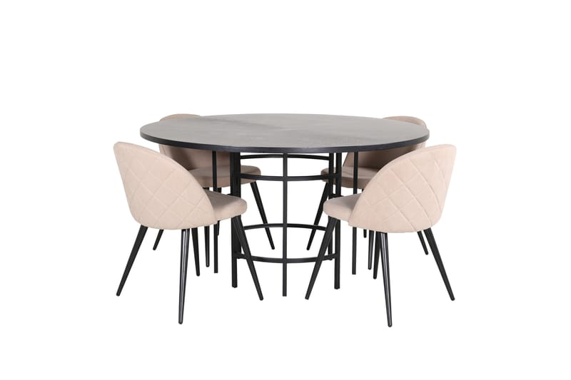 Copenhagen Matgrupp 140 cm Rund med 4 Velvet stolar - Beige - Möbler - Matplats - Matgrupp & matbord med stolar