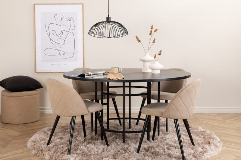 Copenhagen Matgrupp 140 cm Rund med 4 Velvet stolar - Beige - Möbler - Matplats - Matgrupp & matbord med stolar
