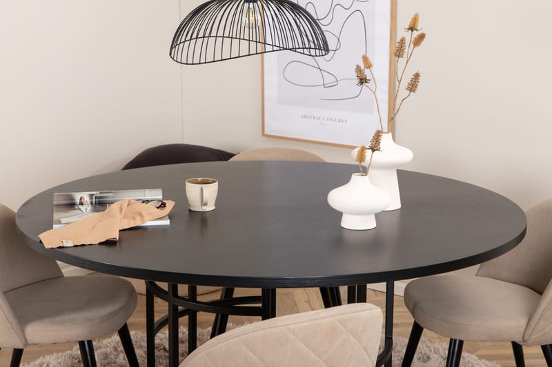 Copenhagen Matgrupp 140 cm Rund med 4 Velvet stolar - Beige - Möbler - Matplats - Matgrupp & matbord med stolar