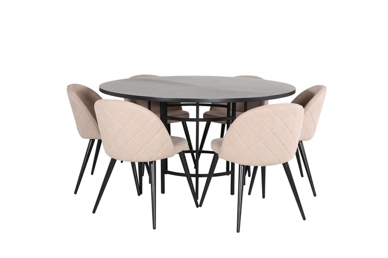 Copenhagen Matgrupp 140 cm Rund med 6 Velvet stolar - Beige - Möbler - Matplats - Matgrupp & matbord med stolar