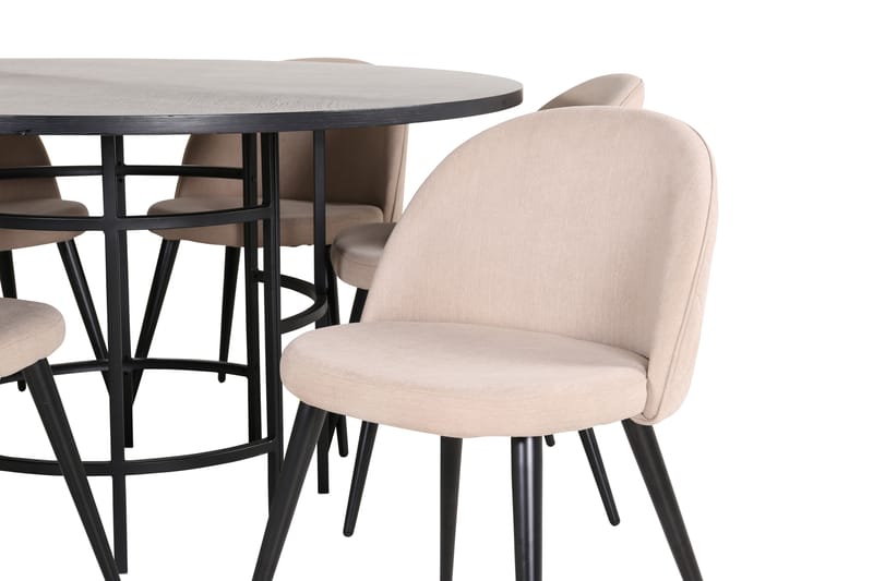 Copenhagen Matgrupp 140 cm Rund med 6 Velvet stolar - Beige - Möbler - Matplats - Matgrupp & matbord med stolar