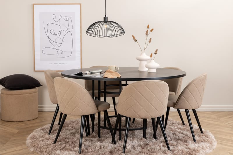 Copenhagen Matgrupp 140 cm Rund med 6 Velvet stolar - Beige - Möbler - Matplats - Matgrupp & matbord med stolar