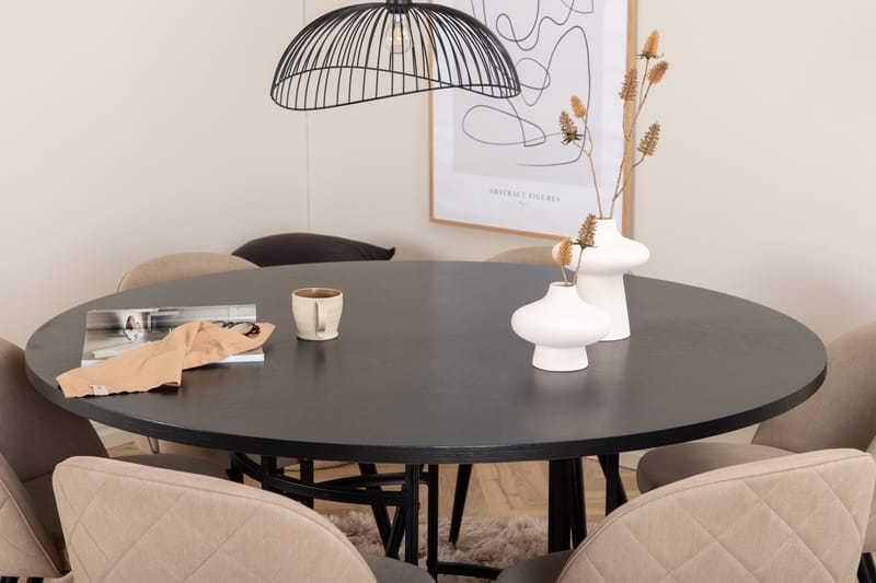Copenhagen Matgrupp 140 cm Rund med 6 Velvet stolar - Beige - Möbler - Matplats - Matgrupp & matbord med stolar