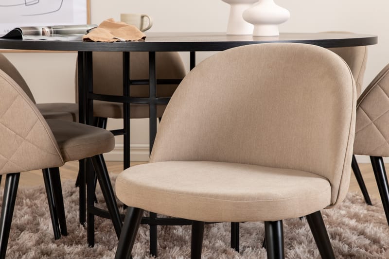 Copenhagen Matgrupp 140 cm Rund med 6 Velvet stolar - Beige - Möbler - Matplats - Matgrupp & matbord med stolar