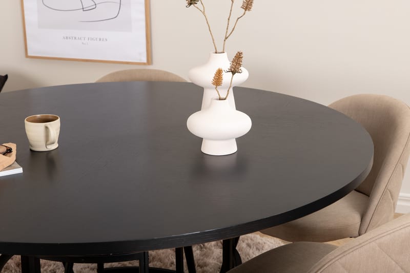 Copenhagen Matgrupp 140 cm Rund med 6 Velvet stolar - Beige - Möbler - Matplats - Matgrupp & matbord med stolar