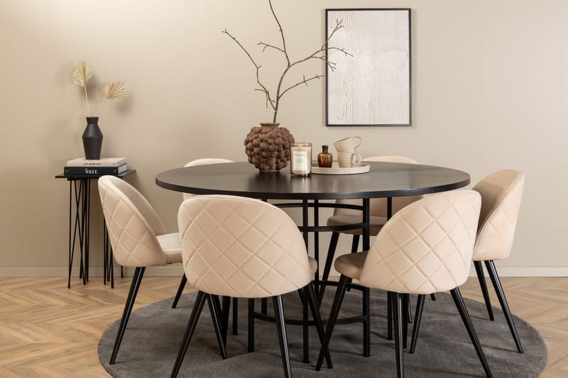 Copenhagen Matgrupp 140 cm Rund med 6 Velvet stolar - Möbler - Matplats - Matgrupp & matbord med stolar