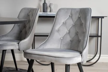 Copenhagen Matgrupp med 6 Valera Lyx Sammetsstolar Svart/Grå - Furniture Fashion - Möbler - Matplats - Matgrupp & matbord med stolar