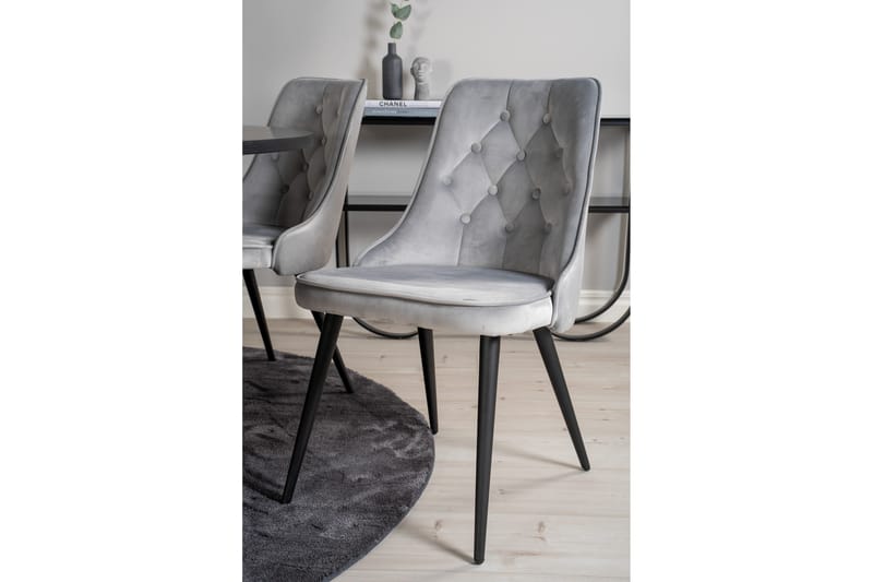 Copenhagen Matgrupp med 6 Valera Lyx Sammetsstolar Svart/Grå - Furniture Fashion - Möbler - Matplats - Matgrupp & matbord med stolar