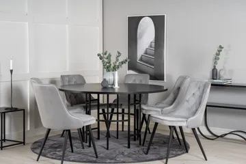 Copenhagen Matgrupp med 6 Valera Lyx Sammetsstolar Svart/Grå - Furniture Fashion - Möbler - Matplats - Matgrupp & matbord med stolar