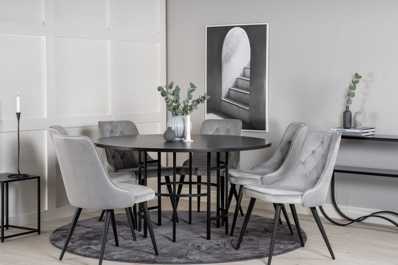 Copenhagen Matgrupp med 6 Valera Lyx Sammetsstolar Svart/Grå - Furniture Fashion - Möbler - Matplats - Matgrupp & matbord med stolar