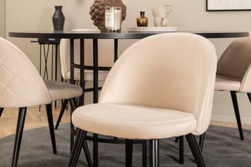 Copenhagen Rund Matgrupp 140 cm med 4 Velvet Matstolar - svart och beige - Möbler - Matplats - Matgrupp & matbord med stolar